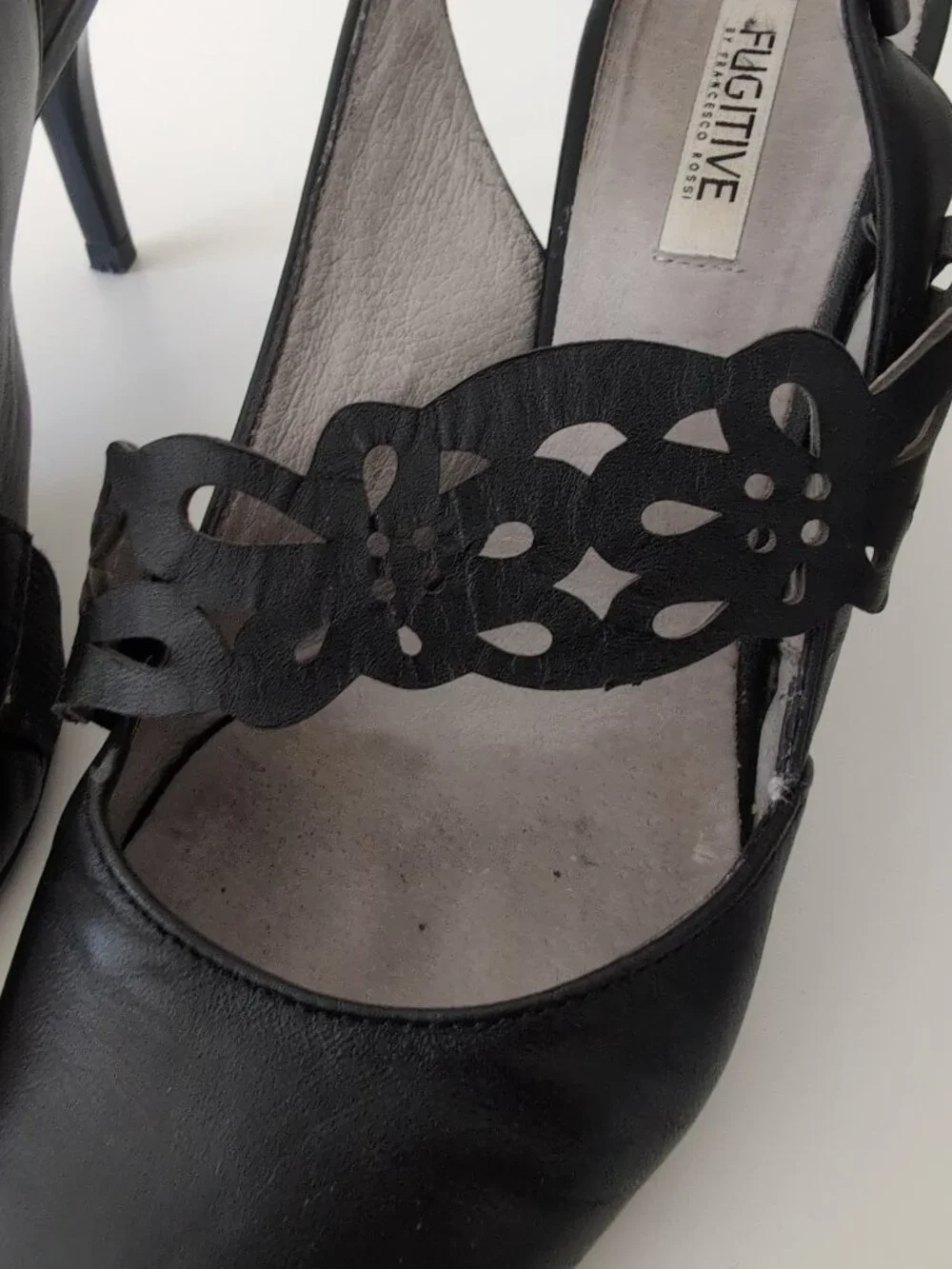 Fugitive by Francesco Rossi Black Leather Slingback Heels Size 38 - Picture 8 of 11